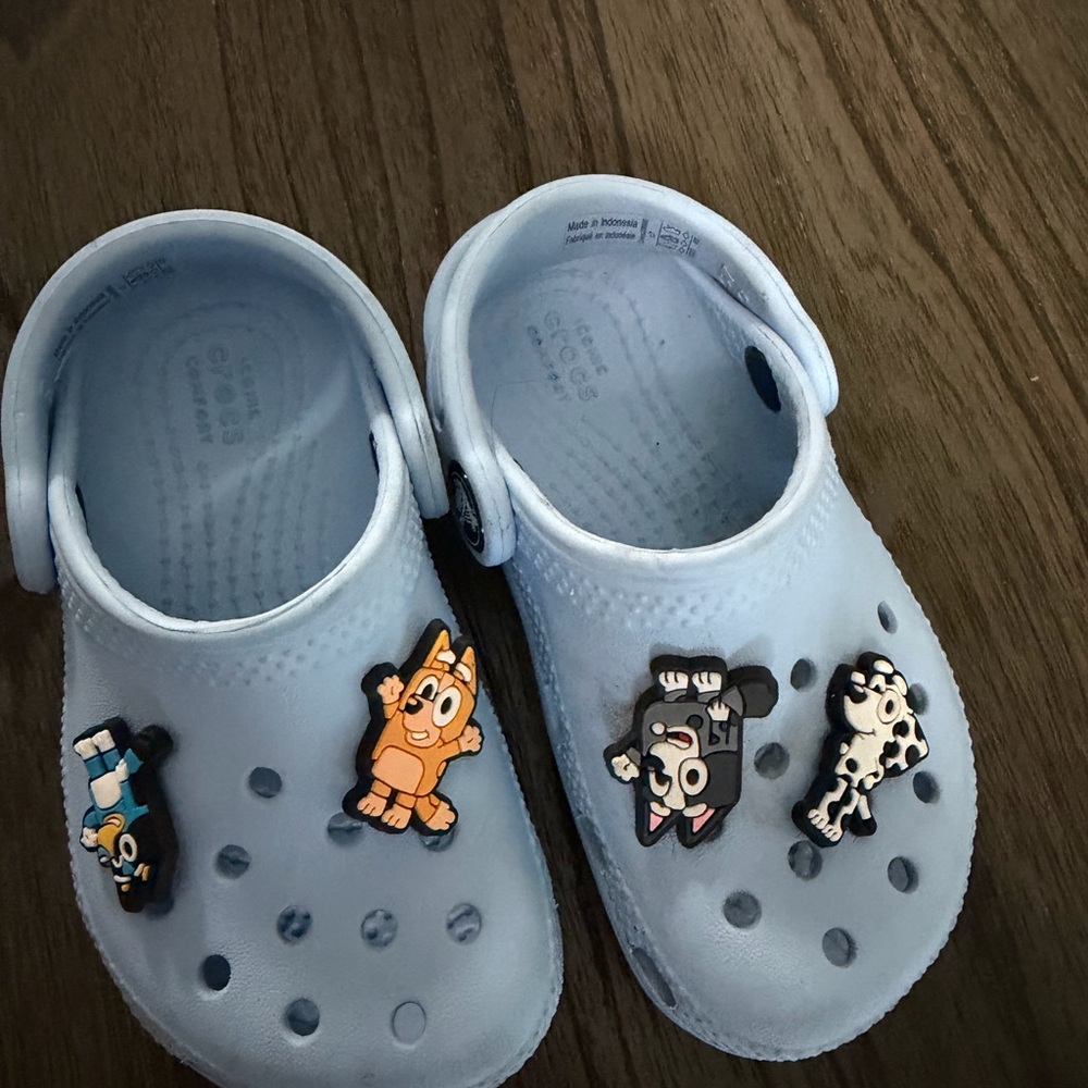 CROCS Light Blue Kids Clogs with Fun Charms!